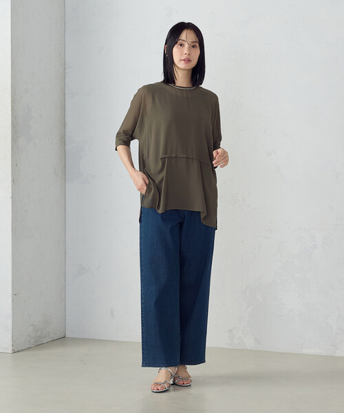 COMME CA ISM(コムサイズム)の「【セットアイテム】シアーオーバーTブラウス+タンクトップ(シャツ/ブラウス・レディース・ブラック/カーキ/ベージュ・MEDIUM/LARGE)」の9枚目の写真