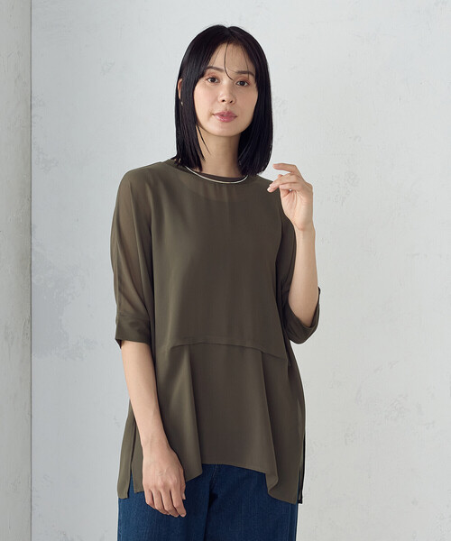 COMME CA ISM(コムサイズム)の「【セットアイテム】シアーオーバーTブラウス+タンクトップ(シャツ/ブラウス・レディース・ブラック/カーキ/ベージュ・MEDIUM/LARGE)」の11枚目の写真