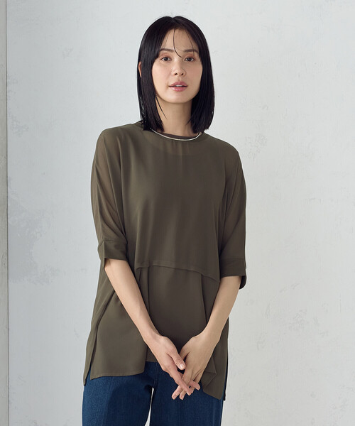 COMME CA ISM(コムサイズム)の「【セットアイテム】シアーオーバーTブラウス+タンクトップ(シャツ/ブラウス・レディース・ブラック/カーキ/ベージュ・MEDIUM/LARGE)」の12枚目の写真