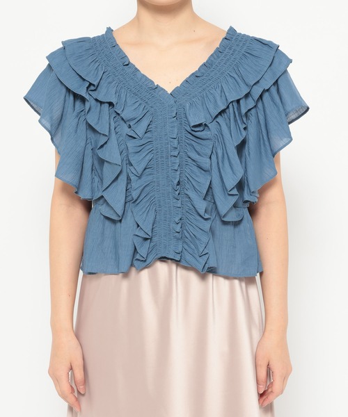 mysty woman（ミスティウーマン）の「フリル2WAYブラウス   329026（シャツ/ブラウス・レディース・ブラック/オフホワイト/ブルー・FREE）」の15枚目の写真