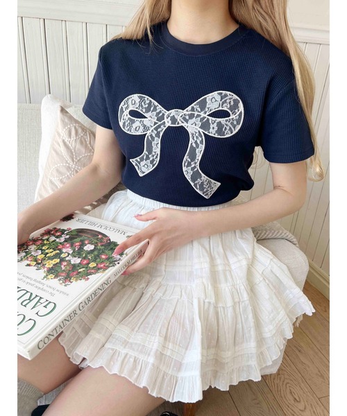 PHILLY(フィリー)の「【PHILLY】リボンレースワッペンワッフルT(Tシャツ/カットソー・レディース・グレー/ホワイト/ネイビー・FREE)」の17枚目の写真