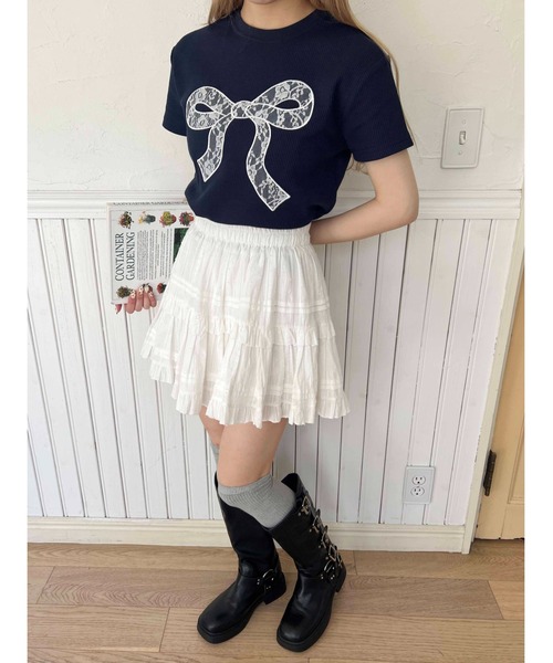 PHILLY(フィリー)の「【PHILLY】リボンレースワッペンワッフルT(Tシャツ/カットソー・レディース・グレー/ホワイト/ネイビー・FREE)」の19枚目の写真