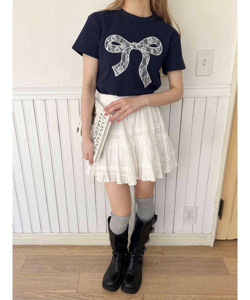 PHILLY(フィリー)の「【PHILLY】リボンレースワッペンワッフルT(Tシャツ/カットソー・レディース・グレー/ホワイト/ネイビー・FREE)」の20枚目の写真