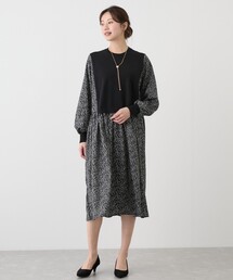 ニットドッキングプリントワンピース