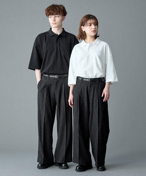 RUUBON】stripe wide straight slacks / ストライプワイド