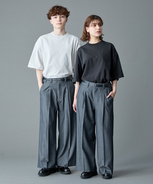 RUUBON】stripe wide straight slacks / ストライプワイド