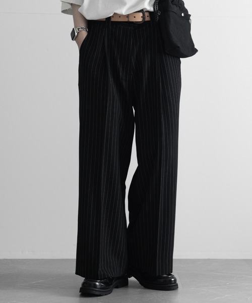 RUUBON（ルーボン）の「【RUUBON】stripe wide straight slacks / ストライプワイドストレートスラックス（スラックス・メンズ・ブラック系1/ネイビー系1・S/M/L）」の21枚目の写真