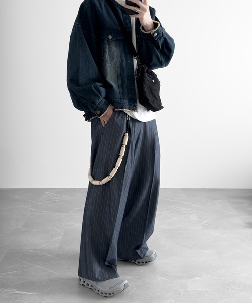 RUUBON】stripe wide straight slacks / ストライプワイド