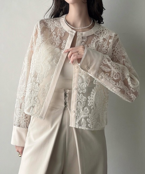 Meiru(メイル)の「レースバンドカラーショートシャツ(シャツ/ブラウス・レディース・ブラック/アイボリー/チャコール・SMALL/MEDIUM/LARGE)」の17枚目の写真