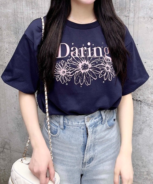 INGNI（イング）の「フラワーロゴTシャツ（Tシャツ/カットソー・レディース・ブラック×ピンク/ホワイト×ピンク/ホワイト×ブルー/ホワイト×グリーン/ホワイト×ネイビー/ネイビー系・M）」の6枚目の写真