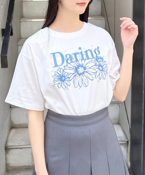 INGNI（イング）の「フラワーロゴTシャツ（Tシャツ/カットソー・レディース・ブラック×ピンク/ホワイト×ピンク/ホワイト×ブルー/ホワイト×グリーン/ホワイト×ネイビー/ネイビー系・M）」の3枚目の写真