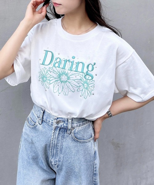 INGNI（イング）の「フラワーロゴTシャツ（Tシャツ/カットソー・レディース・ブラック×ピンク/ホワイト×ピンク/ホワイト×ブルー/ホワイト×グリーン/ホワイト×ネイビー/ネイビー系・M）」の7枚目の写真