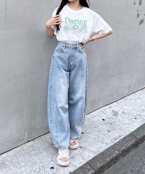 INGNI（イング）の「フラワーロゴTシャツ（Tシャツ/カットソー・レディース・ブラック×ピンク/ホワイト×ピンク/ホワイト×ブルー/ホワイト×グリーン/ホワイト×ネイビー/ネイビー系・M）」の9枚目の写真