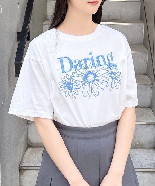 INGNI（イング）の「フラワーロゴTシャツ（Tシャツ/カットソー・レディース・ブラック×ピンク/ホワイト×ピンク/ホワイト×ブルー/ホワイト×グリーン/ホワイト×ネイビー/ネイビー系・M）」の10枚目の写真