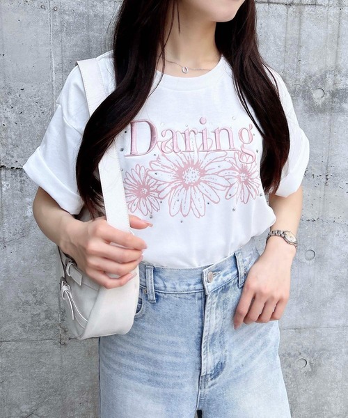 INGNI（イング）の「フラワーロゴTシャツ（Tシャツ/カットソー・レディース・ブラック×ピンク/ホワイト×ピンク/ホワイト×ブルー/ホワイト×グリーン/ホワイト×ネイビー/ネイビー系・M）」の16枚目の写真