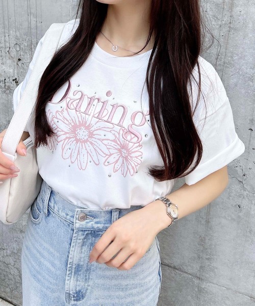 INGNI（イング）の「フラワーロゴTシャツ（Tシャツ/カットソー・レディース・ブラック×ピンク/ホワイト×ピンク/ホワイト×ブルー/ホワイト×グリーン/ホワイト×ネイビー/ネイビー系・M）」の17枚目の写真