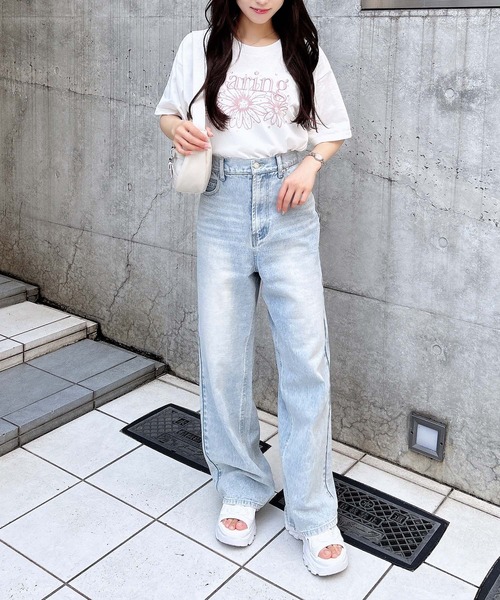 INGNI（イング）の「フラワーロゴTシャツ（Tシャツ/カットソー・レディース・ブラック×ピンク/ホワイト×ピンク/ホワイト×ブルー/ホワイト×グリーン/ホワイト×ネイビー/ネイビー系・M）」の20枚目の写真