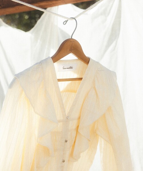 ブラウス シャツ 「別注」Sara mallika / COTTON STRIPE JACQUARD FRILL TUNIC レディース sara mallika ブラウス シャツ 「別注」Sara / COTTON STRIPE