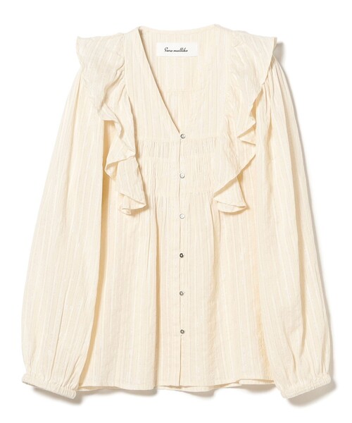 sara mallika(サラ マリカ)の「【別注】Sara mallika / COTTON STRIPE JACQUARD FRILL TUNIC(シャツ/ブラウス・レディース・ナチュラル/ネイビー・ONE SIZE)」の5枚目の写真