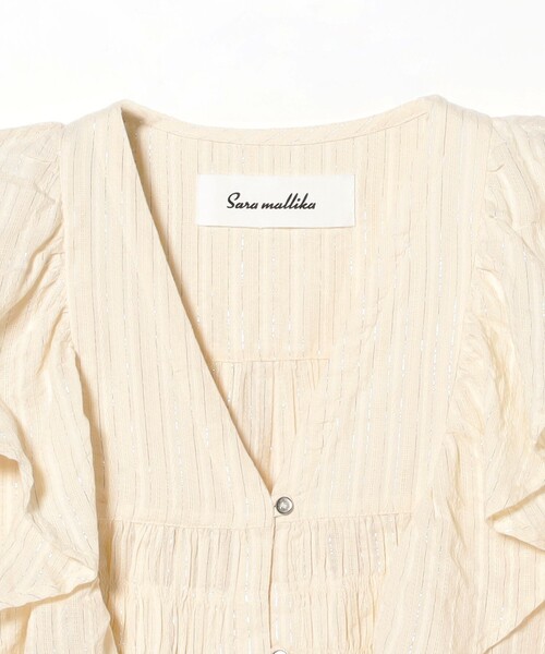sara mallika(サラ マリカ)の「【別注】Sara mallika / COTTON STRIPE JACQUARD FRILL TUNIC(シャツ/ブラウス・レディース・ナチュラル/ネイビー・ONE SIZE)」の6枚目の写真