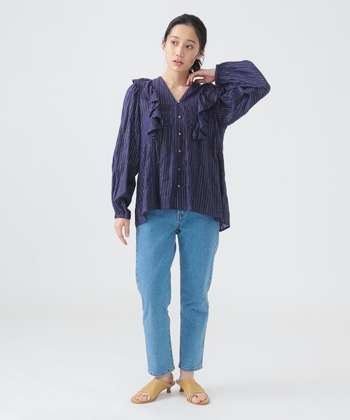 sara mallika(サラ マリカ)の「【別注】Sara mallika / COTTON STRIPE JACQUARD FRILL TUNIC(シャツ/ブラウス・レディース・ナチュラル/ネイビー・ONE SIZE)」の14枚目の写真