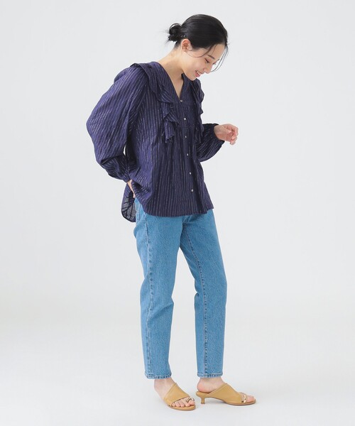 sara mallika(サラ マリカ)の「【別注】Sara mallika / COTTON STRIPE JACQUARD FRILL TUNIC(シャツ/ブラウス・レディース・ナチュラル/ネイビー・ONE SIZE)」の15枚目の写真