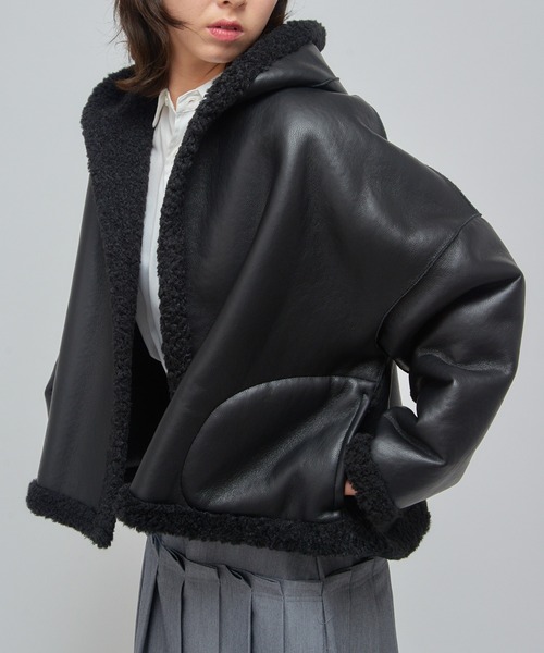 VACHEMENT】ファーボンディングレザー フェイクムートンケープコート