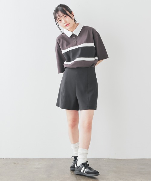 Honeys（ハニーズ）の「配色ラガーシャツ（ポロシャツ・レディース・ピンク/ボルドー/グリーン/スミクロ/ネイビー・L/LL/M/S/SS）」の6枚目の写真