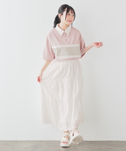 Honeys（ハニーズ）の「配色ラガーシャツ（ポロシャツ・レディース・ピンク/ボルドー/グリーン/スミクロ/ネイビー・L/LL/M/S/SS）」の10枚目の写真