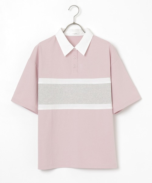 Honeys（ハニーズ）の「配色ラガーシャツ（ポロシャツ・レディース・ピンク/ボルドー/グリーン/スミクロ/ネイビー・L/LL/M/S/SS）」の22枚目の写真