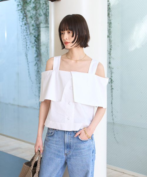 Rouge vif（ルージュヴィフ）の「ケープオフショルブラウス（シャツ/ブラウス・レディース・ブラック/ホワイト・フリー）」の5枚目の写真