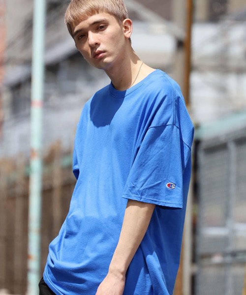 Champion / Tシャツ/XL/コットン/BLU セール】Champion/チャンピオン コットン ワッペン Tシャツ 無地T