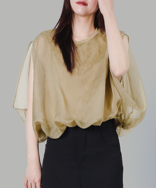 aimoha（アイモハ）の「七分袖風シアートップス (SS)（Tシャツ/カットソー・レディース・グレー/ブラック/オフホワイト/チョコ・FREE）」の4枚目の写真