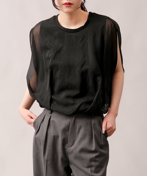 aimoha（アイモハ）の「七分袖風シアートップス (SS)（Tシャツ/カットソー・レディース・グレー/ブラック/オフホワイト/チョコ・FREE）」の14枚目の写真