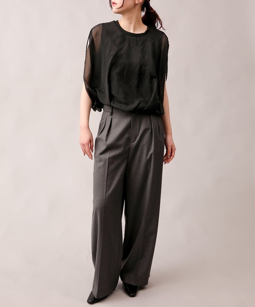 aimoha（アイモハ）の「七分袖風シアートップス (SS)（Tシャツ/カットソー・レディース・グレー/ブラック/オフホワイト/チョコ・FREE）」の5枚目の写真