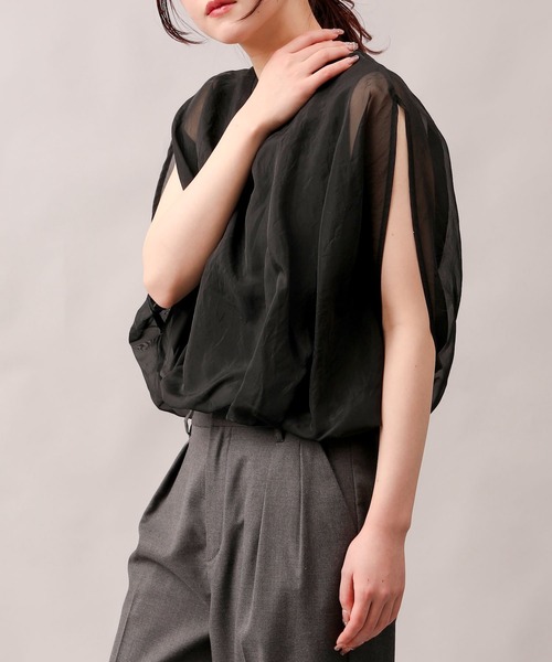 aimoha（アイモハ）の「七分袖風シアートップス (SS)（Tシャツ/カットソー・レディース・グレー/ブラック/オフホワイト/チョコ・FREE）」の11枚目の写真