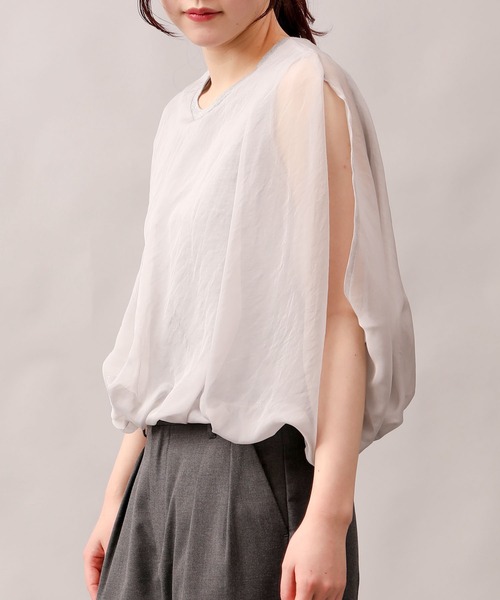 aimoha（アイモハ）の「七分袖風シアートップス (SS)（Tシャツ/カットソー・レディース・グレー/ブラック/オフホワイト/チョコ・FREE）」の22枚目の写真