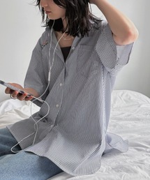 ランダム刺繍ハーフスリーブオーバーシャツ
