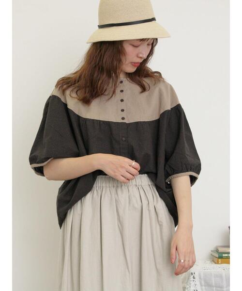 Samansa Mos2（サマンサ モスモス）の「配色ドルマンブラウス（シャツ/ブラウス・レディース・ダークブラウン/ブルー/キナリ・F）」の3枚目の写真