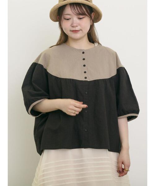 Samansa Mos2（サマンサ モスモス）の「配色ドルマンブラウス（シャツ/ブラウス・レディース・ダークブラウン/ブルー/キナリ・F）」の9枚目の写真