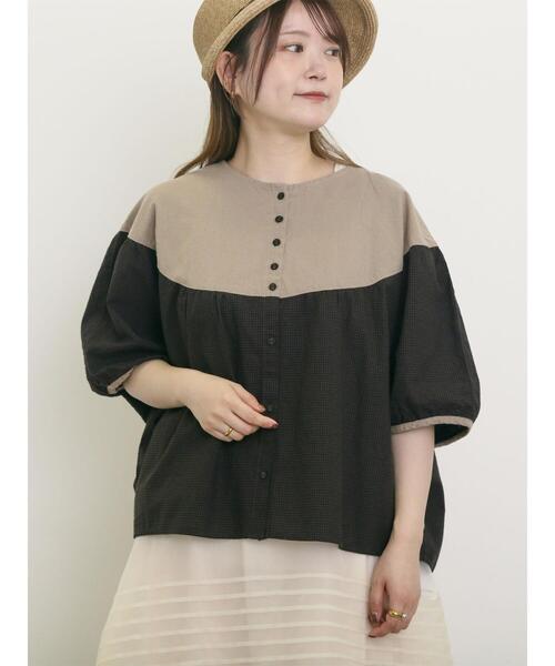 Samansa Mos2（サマンサ モスモス）の「配色ドルマンブラウス（シャツ/ブラウス・レディース・ダークブラウン/ブルー/キナリ・F）」の10枚目の写真