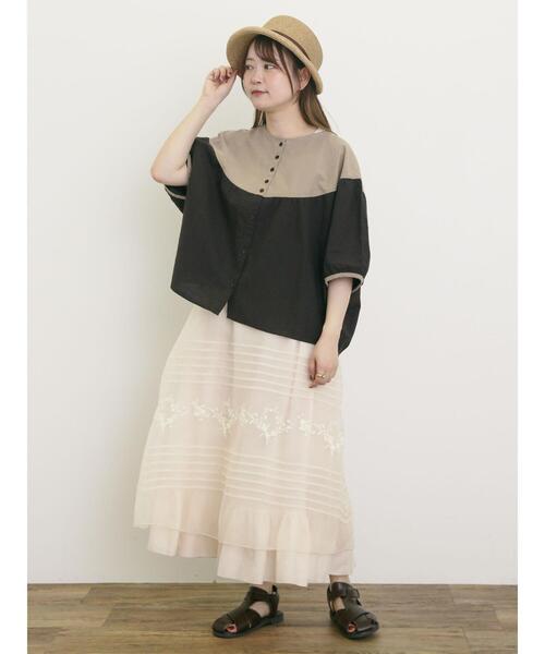 Samansa Mos2（サマンサ モスモス）の「配色ドルマンブラウス（シャツ/ブラウス・レディース・ダークブラウン/ブルー/キナリ・F）」の11枚目の写真