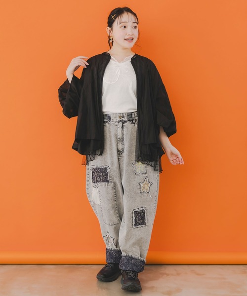 ScoLar（スカラー）の「151664：蝶花レース貼り付け 前後着用2WAYタンクトップ（タンクトップ・レディース・オフホワイト/ブラック/ピンク/パープル・M）」の7枚目の写真