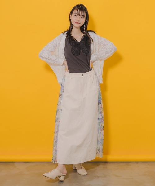 ScoLar（スカラー）の「151664：蝶花レース貼り付け 前後着用2WAYタンクトップ（タンクトップ・レディース・オフホワイト/ブラック/ピンク/パープル・M）」の10枚目の写真