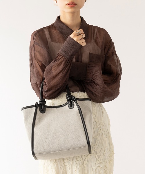 cache cache(カシュ カシュ)の「【cache cache】ノットハンドルエルガリートートバッグ※(トートバッグ・レディース・ブラック/キャメル/レオパード/グレー・FREE)」の2枚目の写真