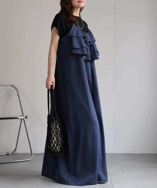 プリント キャミ ワンピース ドレス きれいめ ラッフルフリル ♪ axes femme（アクシーズファム）の「ラッフルフリルキャミ
