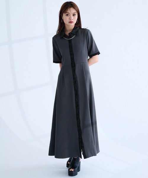 セール】ジャガードクレリックバックオープンワンピース