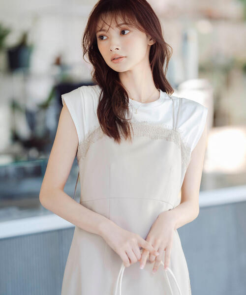 d.i.aホワイト ブラックレースキャミ PROPORTION BODY DRESSING｜レースキャミセットカットソー