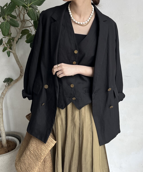 DouDou（ドゥドゥ）の「リヨセルリネンジャケット（テーラードジャケット・レディース・ブラック/ベージュ・FREE）」の18枚目の写真