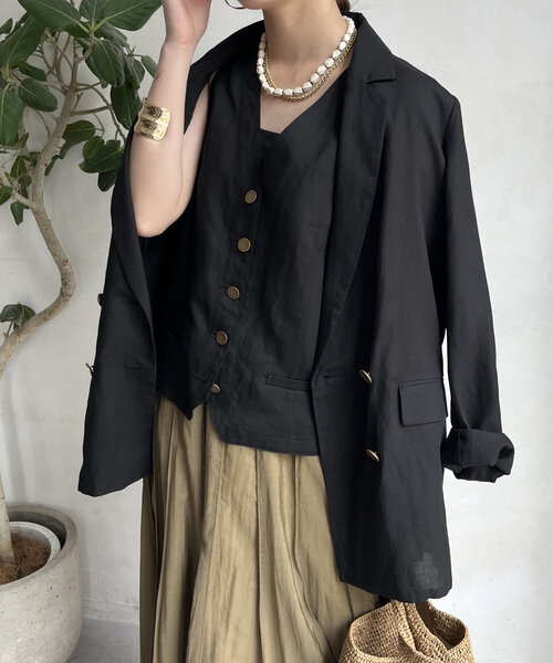DouDou（ドゥドゥ）の「リヨセルリネンジャケット（テーラードジャケット・レディース・ブラック/ベージュ・FREE）」の19枚目の写真